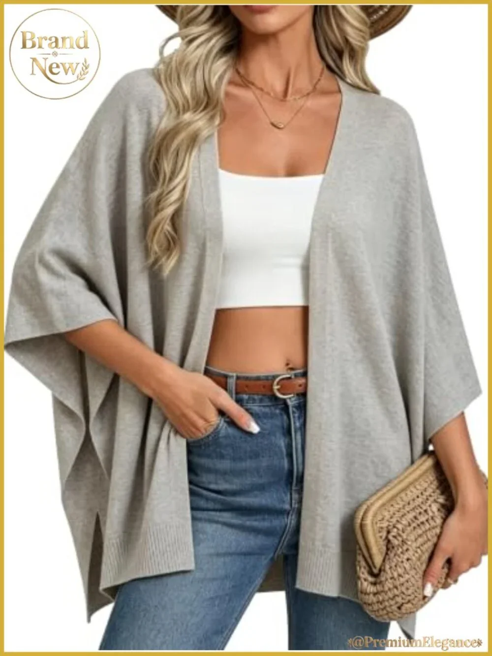 Open Front Knit Poncho Shawl Wrap Kimono Cardigan Batwing Sleeve